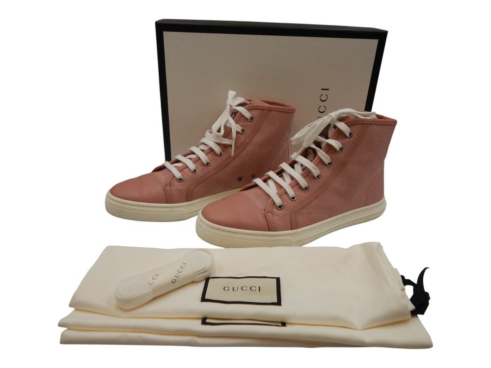 Gucci GG Logo Monogram Canvas High Top Sneakers Shoes Soft Pink Size 38.5/8.5